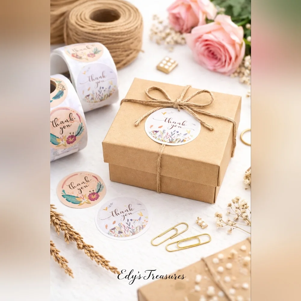 1000 Thank You Stickers 2 Rolls Floral Small Business Packaging Labels
